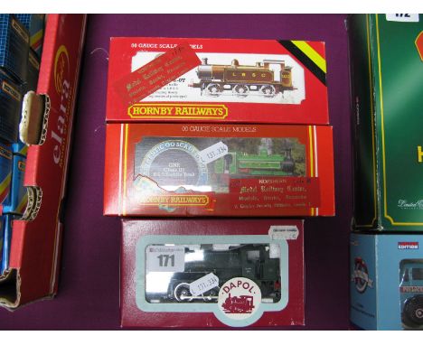 Three "OO" Scale Model Railway 0-6-0 Steam Tank Locomotives, by Hornby and Dapol. Includes # J94 Saddle Tank "Warrngton" in W