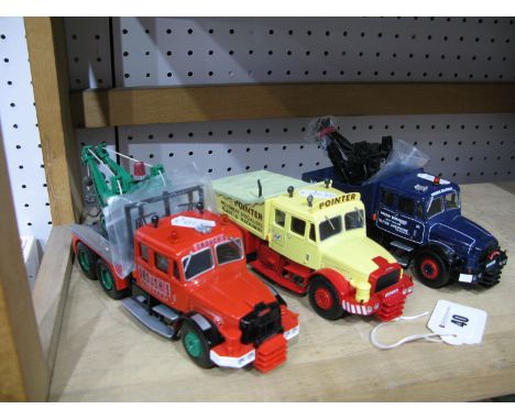 Three 1/50th Scale Model Diecast Heavy Haulage Tractor Units By Corgi, unboxed. Includes Scammell Contractors in Liveries of 