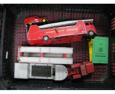 Dinky No 984 Car Carrier And Trailer, plus no 986 low loader and Nestle van, all play worn. 
