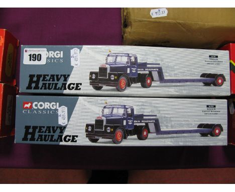 Two 1/50th Scale Diecast Model Trucks By Corgi, #17702 Scammell Constructor (Twin Set) with girder trailer, wimpey and #16701