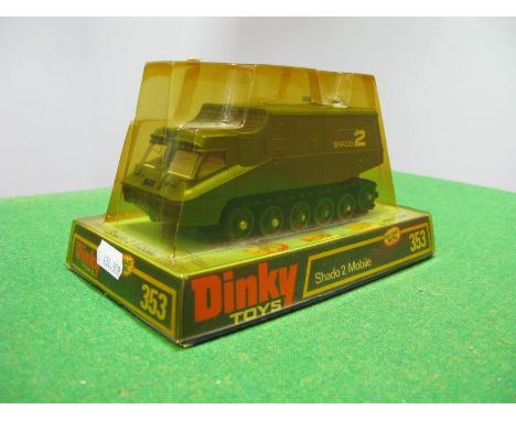 Dinky Toys No. 353 - 'Shado 2 Mobile', green body, green rollers, black tracks, green roof. Very good plus, bubble pack box. 