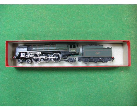 A Trix 3-Rail "OO" Gauge Britannia Class 4-6-2 Locomotive and Tender, R/No. 7000, 'Britannia', BR green, playworn.
