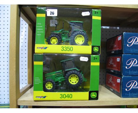 Two Boxed Britains John Deere 1/32nd Scale Diecast Model Tractors, # 42903 3350, # 43020 3040.