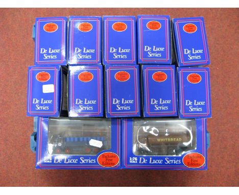 Twelve 1/76th Scale Model Diecast Lorries By EFE, Deluxe Series. All boxed. Includes AEC Six Wheel Flatbed and Canvas Load, B