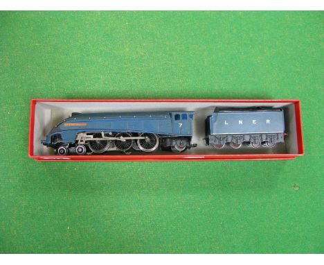 A Hornby Dublo 3 Rail A4 Class 4-6-2 Locomotive and Eight Wheeled Tender, R/No. 7, 'Sir Nigel Gresley', LNER blue. Playworn