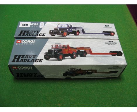 Two 1/50th Scale Diecast Model Trucks By Corgi, #16701 Scammel Artic with Low Loader, Wrekin and #16901 Scammell highwayman B