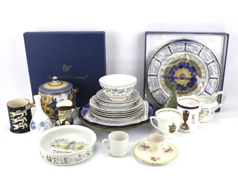 Assorted ceramics. Including Copelands part service, Poole pottery biscuit barrel, Hey Diddle Diddle child's plate, and more