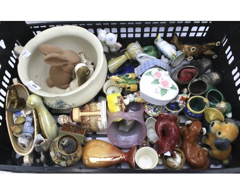 An assortment of ceramics and glassware. Including a small Royal Worcester lidded pill pot circa 1910, USSR figure of a Badge