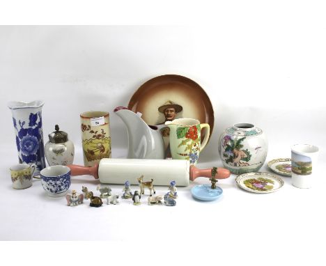Assorted ceramics. Including Chinese and Japanese vases, Wade figures, A J Wilkinson pouring jug etc