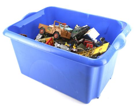 An assortment of playworn diecast model cars. Including a Corgi Austin A60, Corgi the green Hornets Black beauty and Lesney J