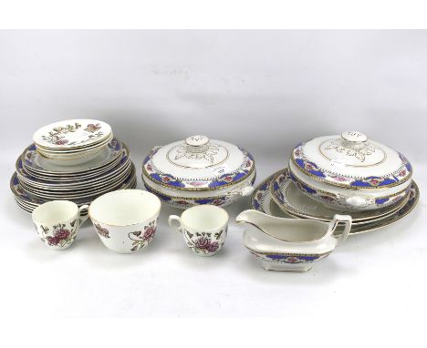 An assortment of ceramics. Including a part Burgess dinner service, dinner plates tureens, etc, and three late 19th century t
