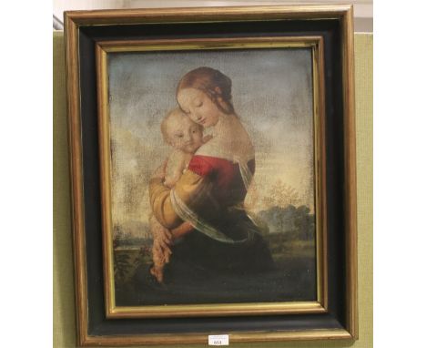 After William Dyce (Scottish, 1806-64), a print on canvas of Madonna and Child, 20th century. Framed, 66cm x 56cm 
