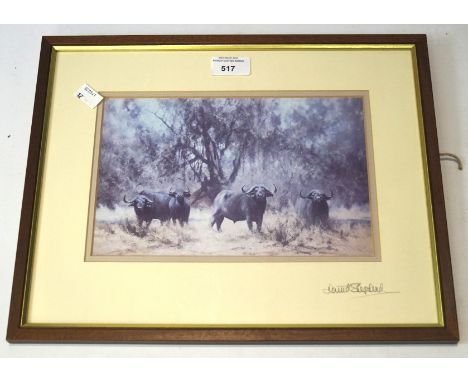 A David Shepherd signed print depicting American bison. 16cm x 25cm, framed and glazed