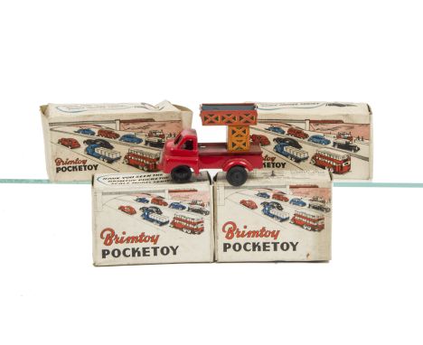 Wells-Brimtoy Pocketoys,  540 Cleansing Lorry (2) and Overhead Repair Lorry (2), all in original boxes, VG, boxes G (4) 