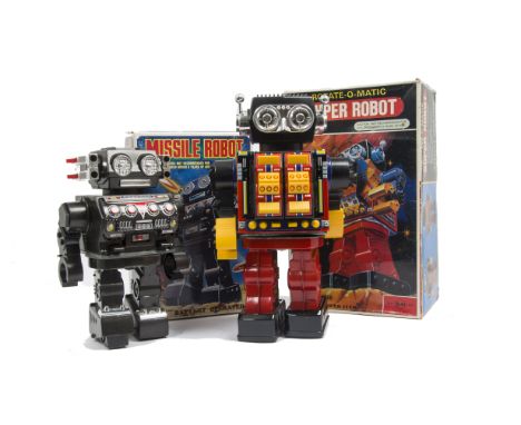 A Horikawa S.H (Japan) Battery-operated Super Robot, rotate-o-matic tinplate and plastic robot, detailed lithographed body, H