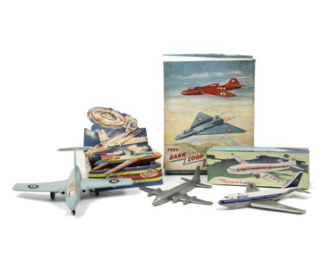 Various 1950s onward Tinplate and Plastic Aircraft, Welsotoys 9/137 plastic Vulcan Delta Bomber, DPA West German tin plane wi