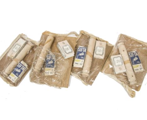 Children's 1960's Baking sets, 18 sets, each comprising wooden Rolling Pin and pastry board, Sifta Salt and Tate & Lyle Coffe