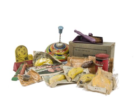 Various 1950s Joke and other Toys, Browning's of Hull, Banana Squirt, (10), reproduction rubber cooked sausage, (11), Magic T