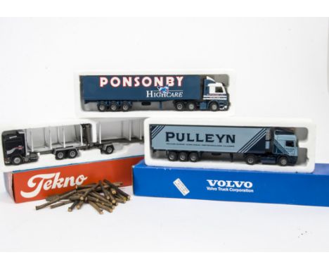 Tekno and Conrad 1:50 Scale Haulage Vehicles, A Duo of models in Tekno boxes comprising DAF and Scania articulated lorries in