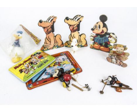 Disney Mickey Mouse and other Cartoon Character toys, Charles Horner or similar silver pin badge (lacks pin), Page of London 