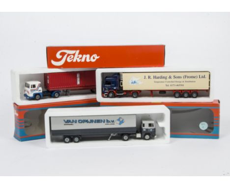 Tekno 1:50 Scale Haulage Vehicles, A trio of models in Tekno boxes comprising Scania articulated lorries in Van Opijnen, J R 