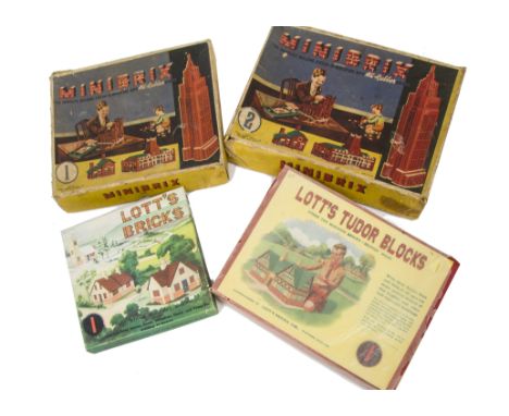 Lott's Bricks unused sets and Minibrix Sets, Lott's Bricks No 1 and Lott's Tudor No 1 Sets, both in original boxes E-M, one w