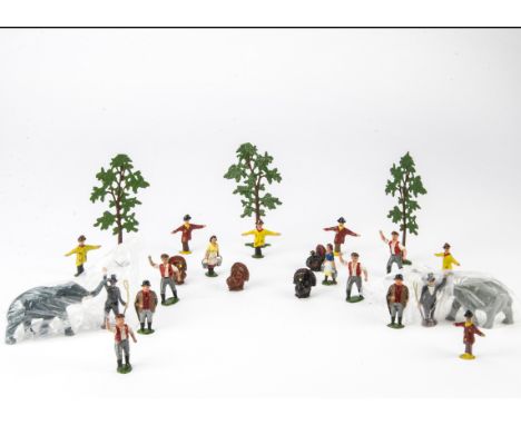 Benbros ex-shop stock lead Farm and Circus Items,   comprising 133mm high trees (35), farmhands (17), farmers (6), milkmaids 