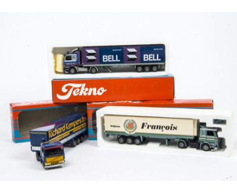 Tekno 1:50 Scale Haulage Vehicles, A trio of models in Tekno boxes ( two with hand written annotation) comprising a Volvo and