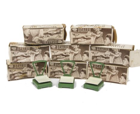  Dibro Tinplate and other diecast Toy Scales, 17 Dibro 'Little Shopkeeper Scales', in original sepia picture boxes, G, boxes 
