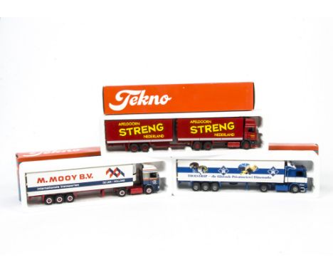 Tekno 1:50 Scale Haulage Vehicles, A trio of models in Tekno boxes comprising Scania and Daf lorries in Tholstrup, Streng and