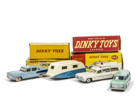 Dinky Toys Ambulance Cars and Caravan, 263 Superior Criterion Ambulance with stretcher, 179 Studebaker President Sedan in lig