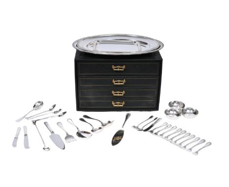 A French extensif silver-plated Empire style cutlery set, model Malmaison, Christofle, with accompanying tableware, 20th C.Va