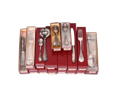 An extensive German silver-plated cutlery set with 'Franzosisch-Perl' design, Robbe &amp; Berking, 20th C.Various dimensions.