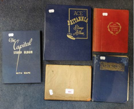 FIVE VINTAGE STAMP ALBUMS, containing world stamps collected from the 1930s