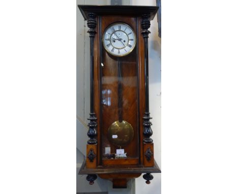 A 19TH CENTURY WALNUT AND EBONISED CASED VIENNA STYLE CLOCK