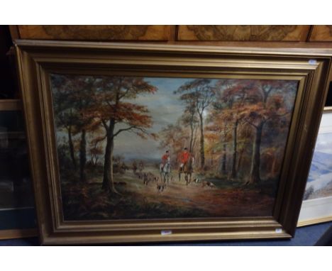 P ALLAN: Hunting scene, oil on canvas, 20th Century