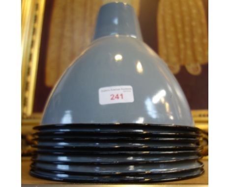 EIGHT INDUSTRIAL GREY ENAMEL HANGING LIGHT SHADES, 25cm dia