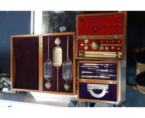 A SIKES HYDROMETER, a set of drawing instruments and a box of glass instruments