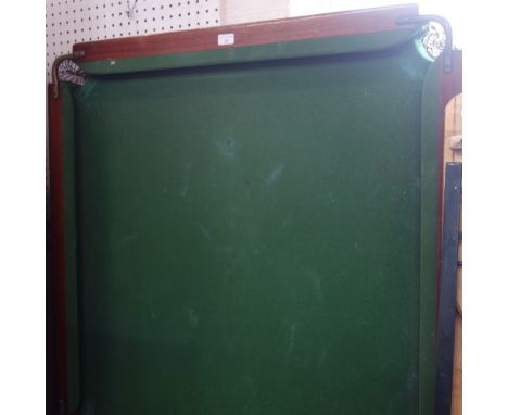 A VINTAGE SLATE BED SNOOKER TABLE with mahogany edge, 193cm long (no legs)