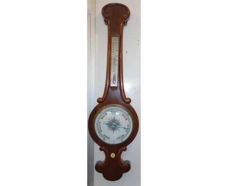 A VICTORIAN MAHOGANY CASED WHEEL BAROMETER with opaque glass dial