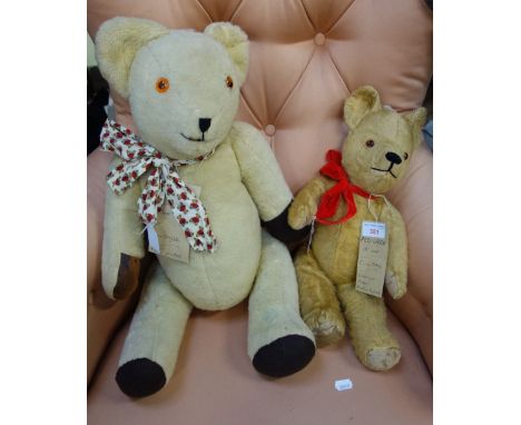 A VINTAGE PEDIGREE 18" MOHAIR TEDDY BEAR with jointed limbs and a similar 1950s/60s fully jointed bear, 25" (2)