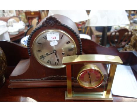 A NAPOLEON HAT MANTEL CLOCK and another clock
