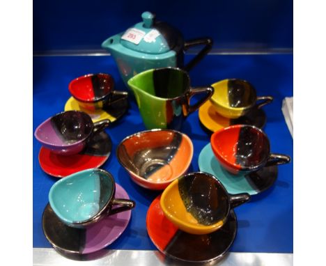 LUC VALLAURIS; A CONTINENTAL CERAMIC COFFEE SET, with bright glazes