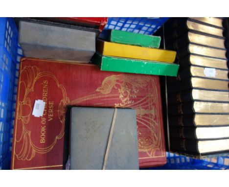 A VINTAGE 'SPEECH DAY' PUZZLE, others similar, a set of leather bound Shakespeare books and a book of Children's verse