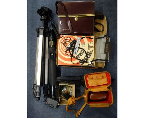 A POLAROID 104 CAMERA, a Bell &amp; Howell cine camera, a telescope and similar items