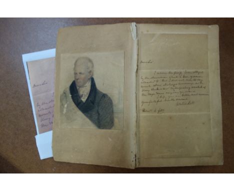 SIR WALTER SCOTT: A worn copy of 'Rokeby' with a tipped-in letter from Scott (signed) and a small watercolour portrait