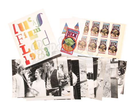 An archive of behind-the-scenes stills, a Lucasfilm Ltd annual from 1983, and a set of crew stickers from the original Star W