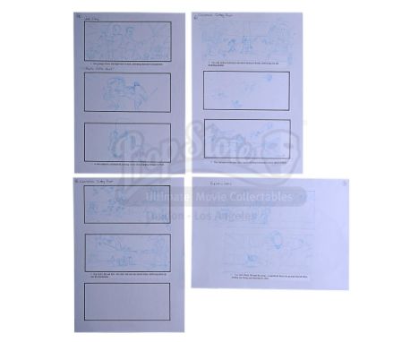 Four pages of storyboards from George Lucas' Star Wars: Attack of the Clones. Hand-drawn by Academy Award-winning concept des