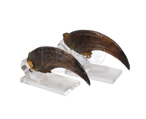 A pair of velociraptor claws from Steven Spielberg's Oscar-winning sci-fi adventure Jurassic Park. The park's velociraptors h