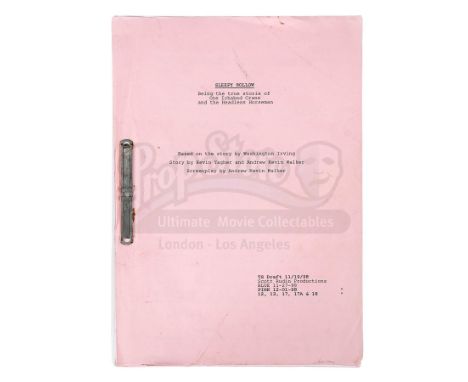 A production-used script from Tim Burton's fantasy horror Sleepy Hollow. Bound by a metal script clip, the cover page is labe